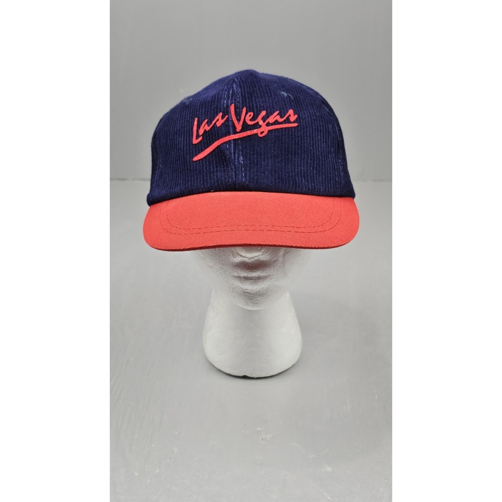 80s Vintage Las Vegas‎ Hat Blue Corduroy Snapback Rope  Adjustable Cap Trucker